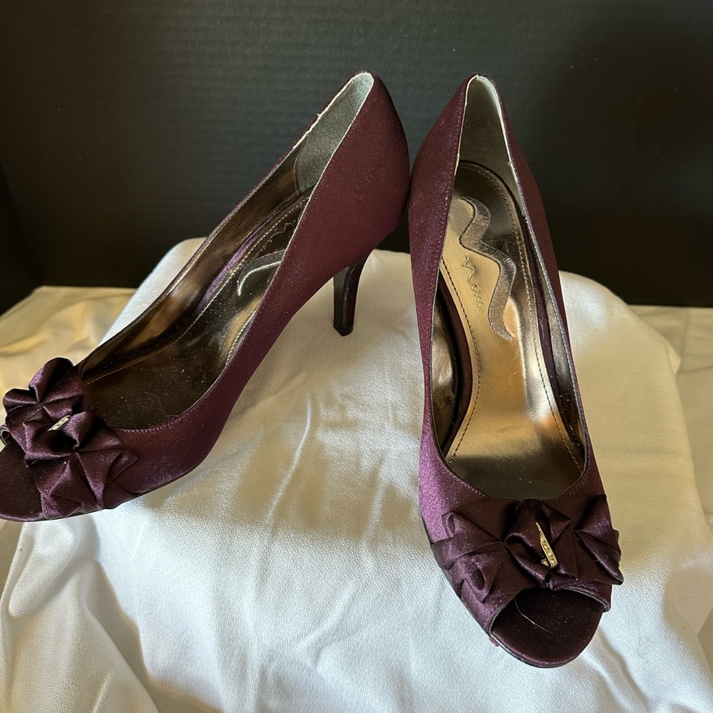 Plum satin heels